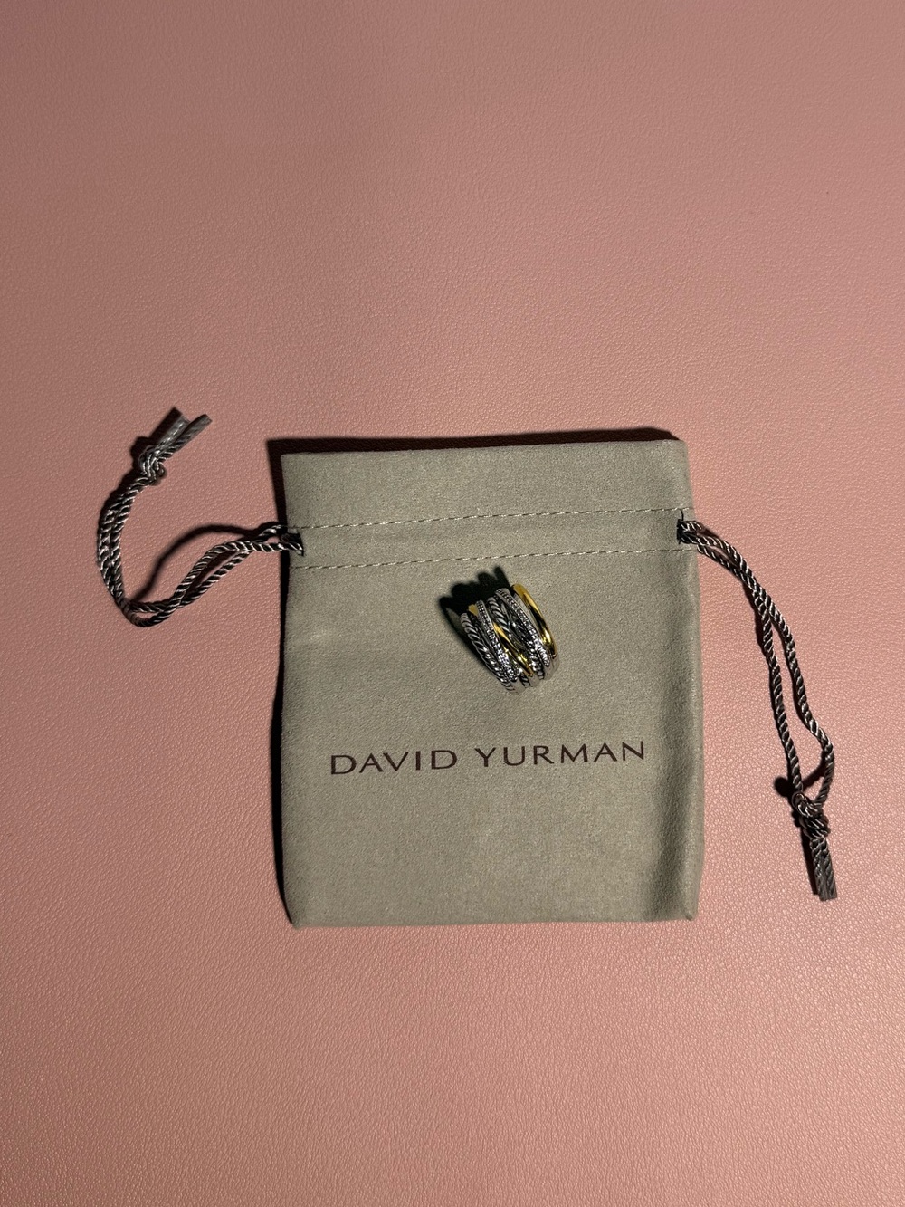 As shown David.Yurman.Two-Tone Toiletry Pouch with Ring Accent - Gray & Gold